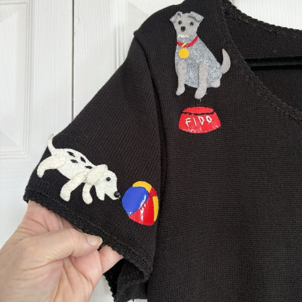 Vintage 1999 Michael Simon Dog Sweater Dress Black 3D Applique L Wearable Art - Picture 4 of 16